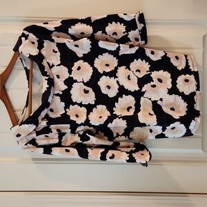 Ann Taylor Navy and Pink Floral Blouse
